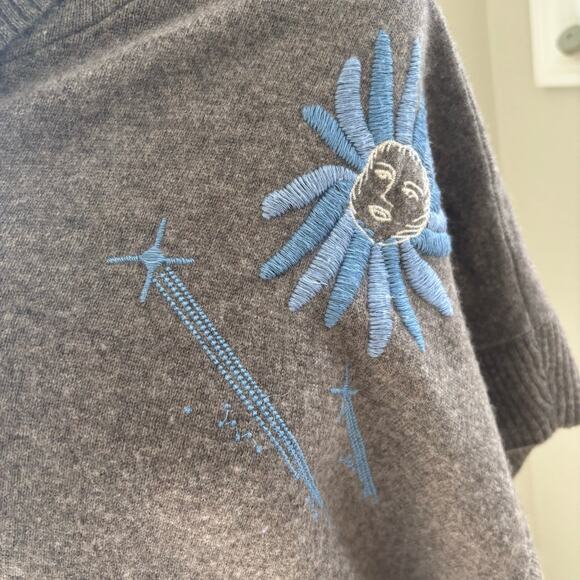 Johnny Was Sabrina Hooded Cape Cashmere Blend Embroidered Floral Celestial Boho - Picture 6 of 12